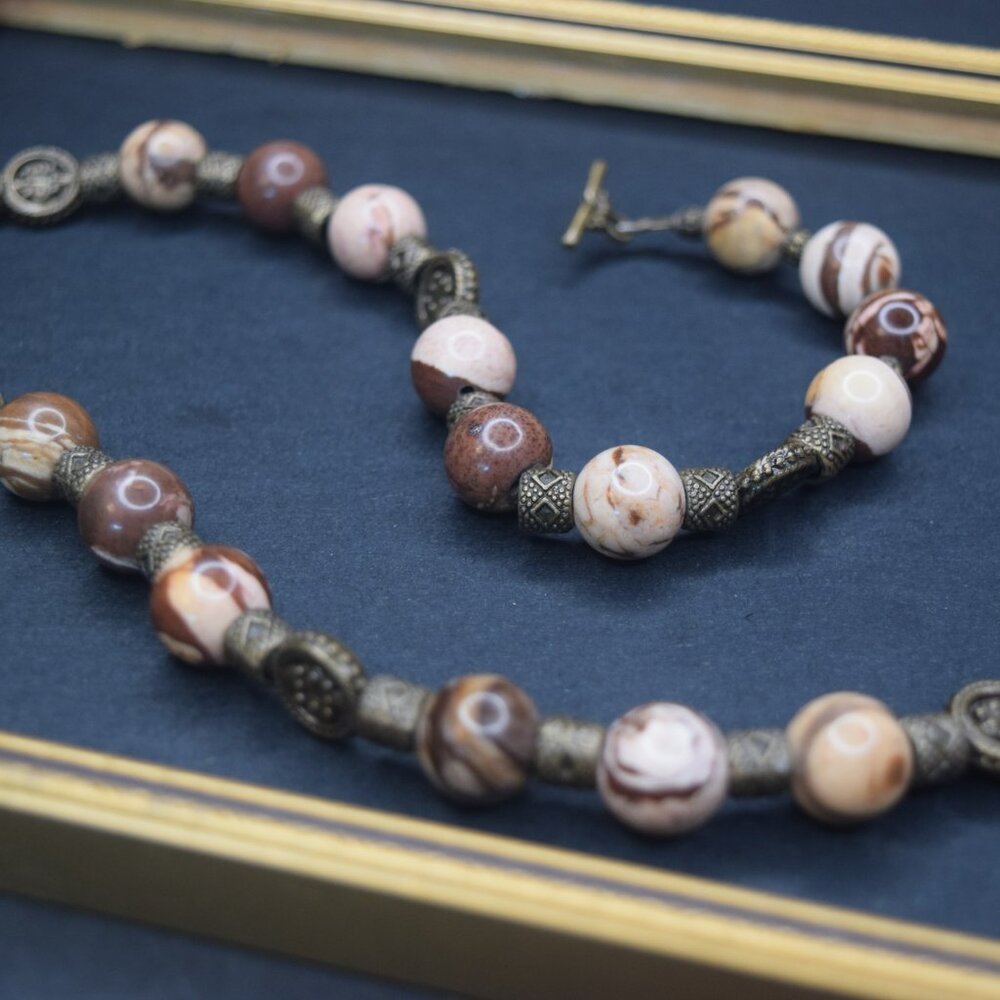 Jasper & Tibetan Stone Necklace Bracelet Set Handmade Designer Jewelry NWT
